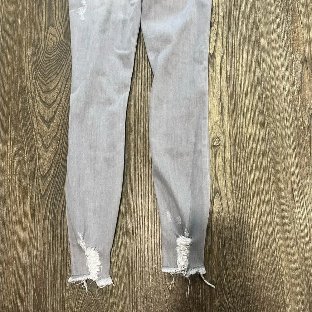 Express Ankle Legging Jeans Mid-Rise Distressed Stretch Denim Raw Hem Grey 4L